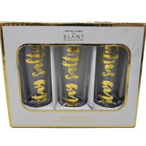 Set of 3 Gold Foiled Nautical Shot Glasses Stay Salty Fun Funny Clear Glass Bar